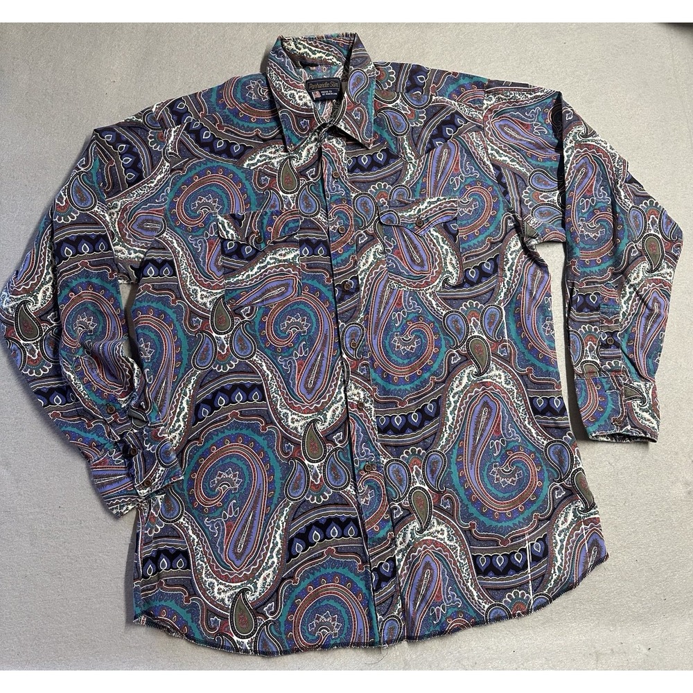 Vintage Panhandle Slim Paisley Western Pearl Snap Shirt Men Long Sleeve XL Yoke